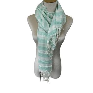 MS Accessories Aqua Blue and White Stripe Lightweight Scarf Wrap